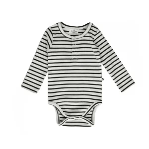 Henley Rib  Body Suit Black Stripe