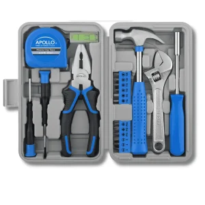 Apollo Tools 20-Piece Compact DIY Household Tool Set – Book-Sized Home Repair Kit with Hammer, Screwdrivers, Wrench, Bits & Case – DT1031